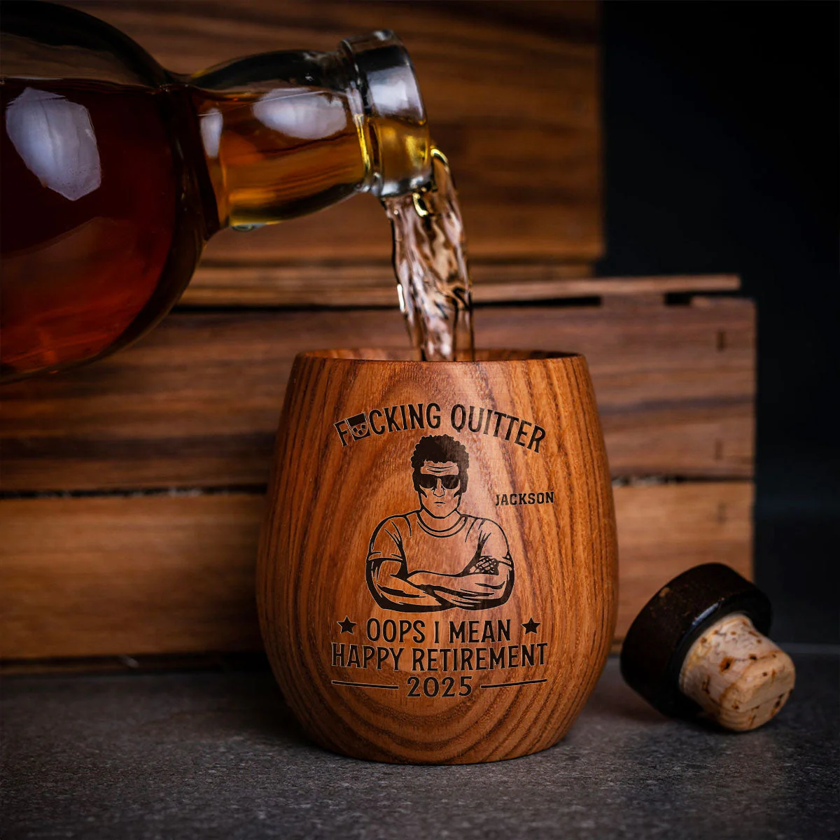 Happy Retirement - Personalized Custom Wooden Whiskey Glass - Image 3