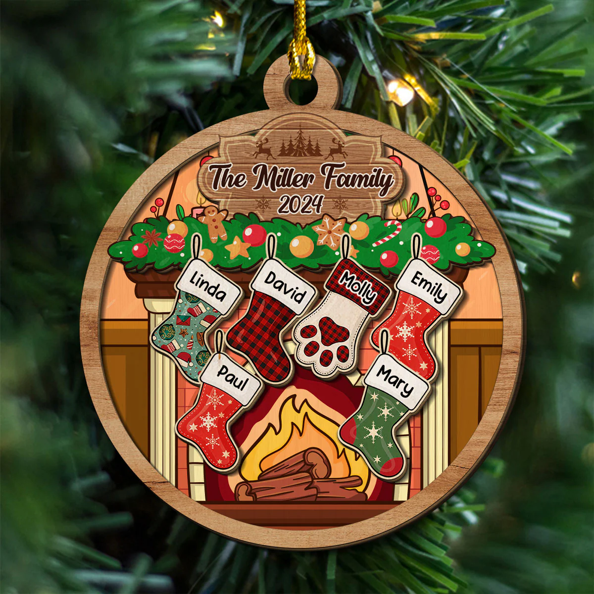 Happy Stockings - Personalized Custom 2-Layered Wood Ornament - Image 3