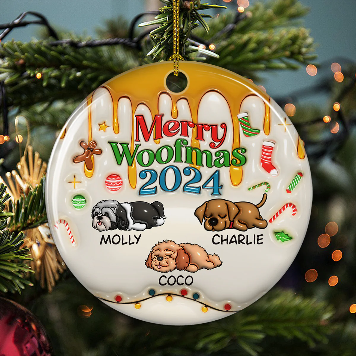 Happy Woofmas - Personalized Custom 3D Inflated Effect Ceramic Ornament - Image 2