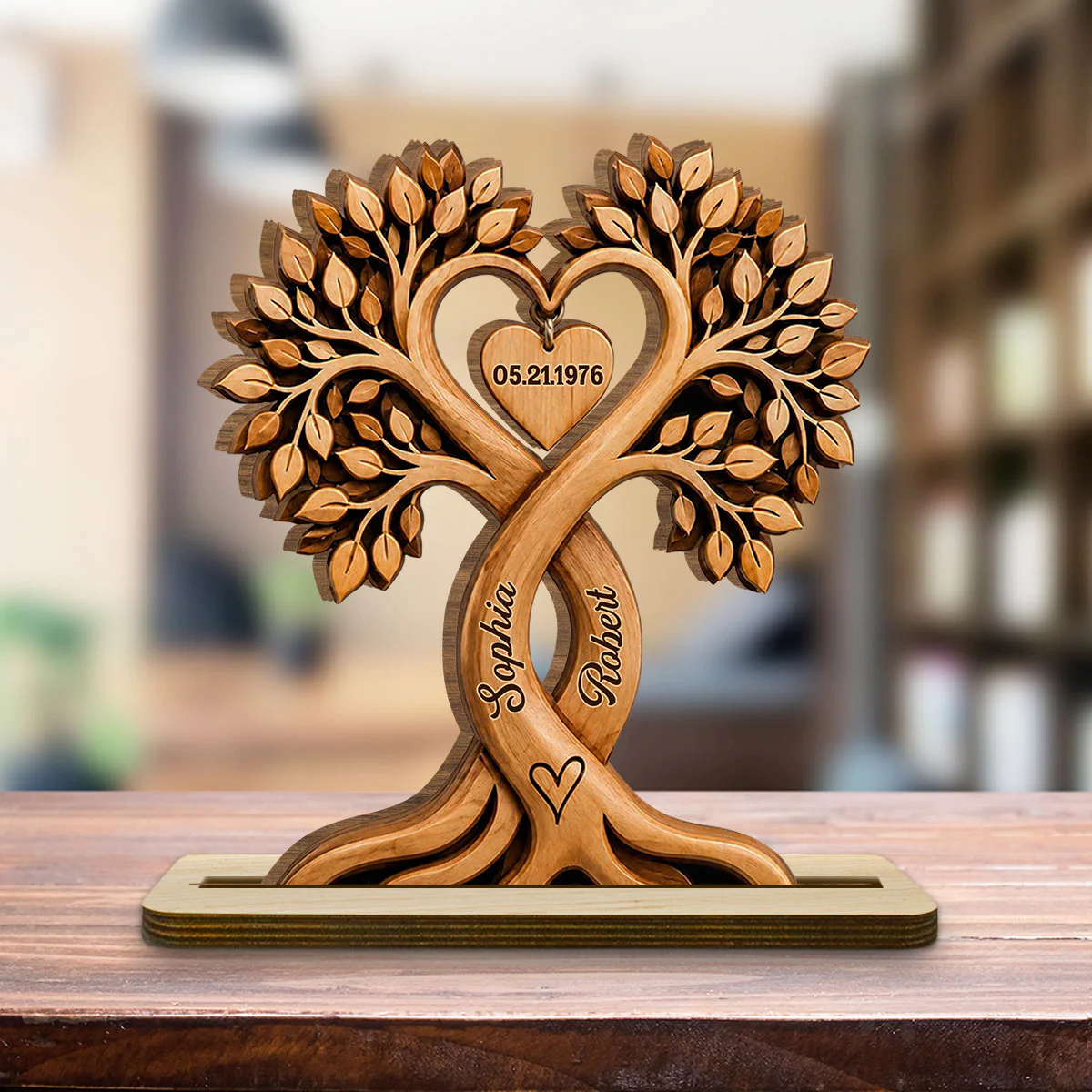 Heart Beat - Personalized Custom 2-Layer Wood Plaque With Flat Base - Image 2
