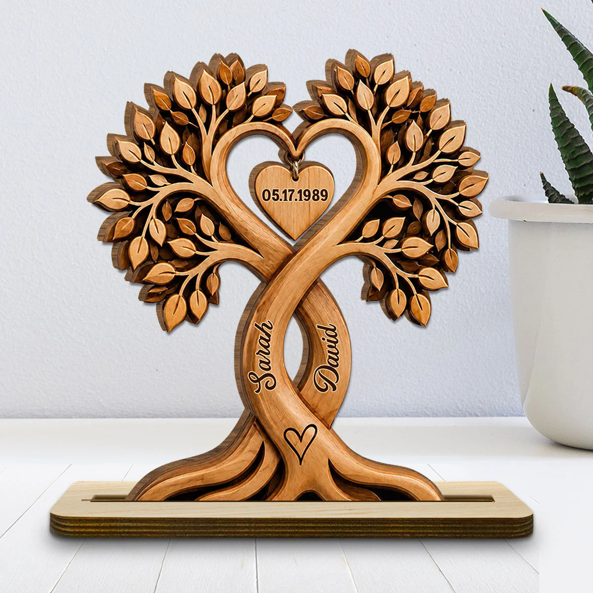 Heart Beat - Personalized Custom 2-Layer Wood Plaque With Flat Base - Image 3