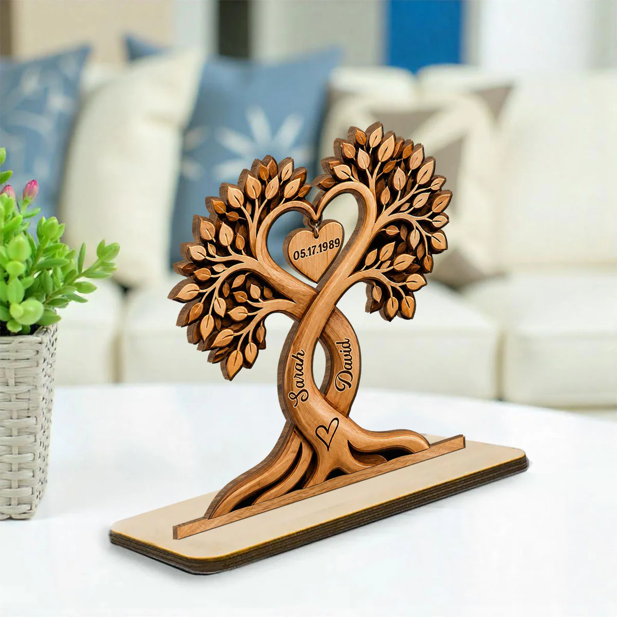 Heart Beat - Personalized Custom 2-Layer Wood Plaque With Flat Base - Image 4
