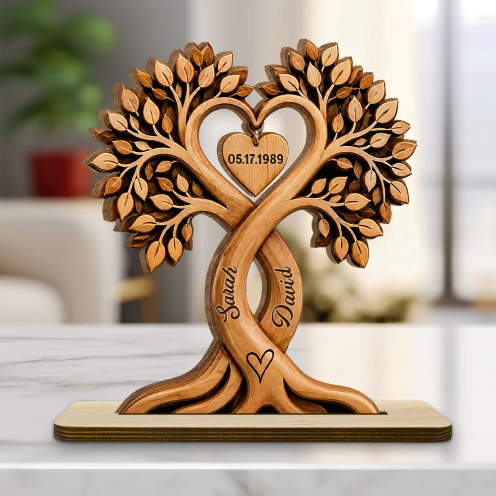 Heart Beat - Personalized Custom 2-Layer Wood Plaque With Flat Base - Image 7