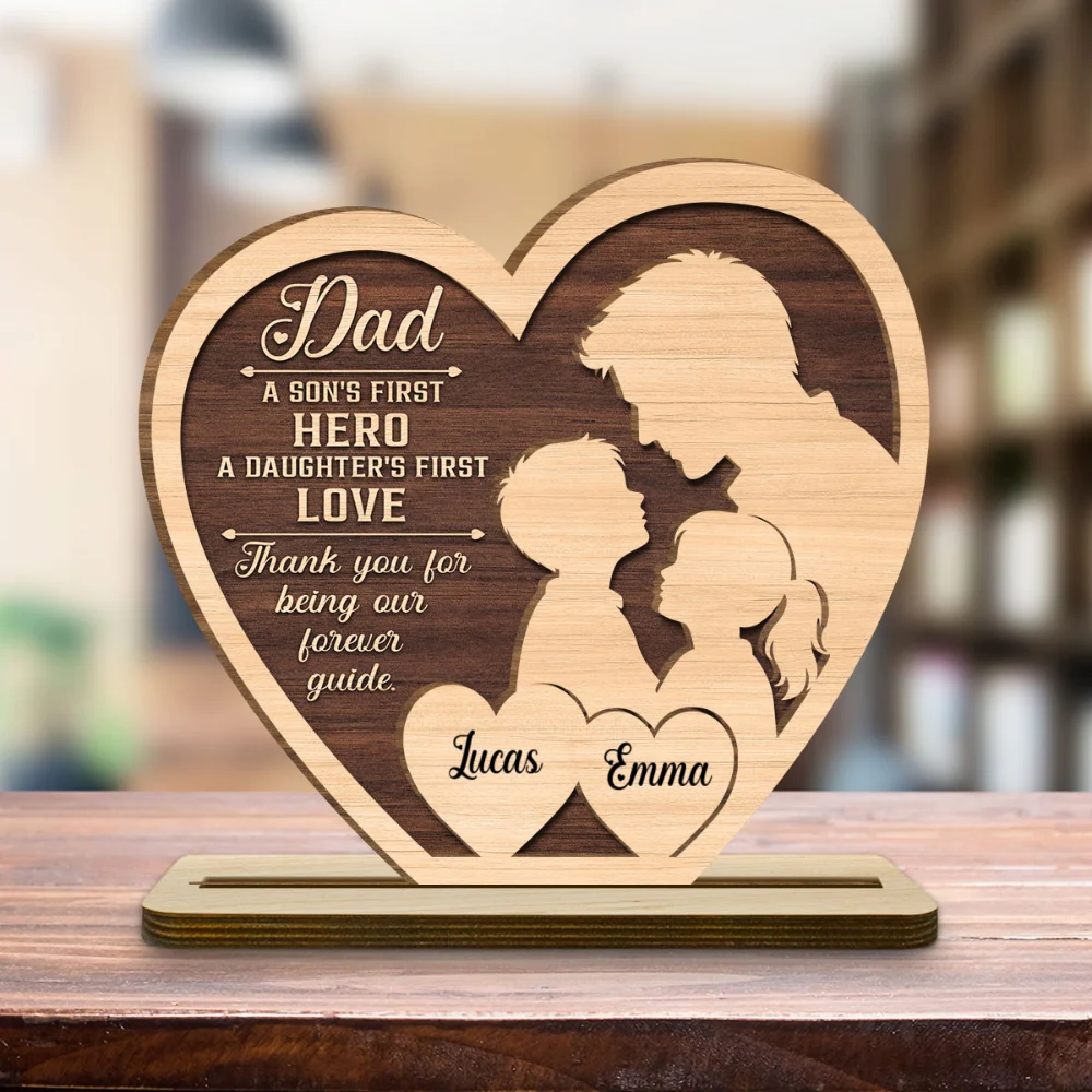 Hero Of Son Love Of Daughter - Personalized Custom 2-Layer Wood Plaque With Flat Base - Image 8