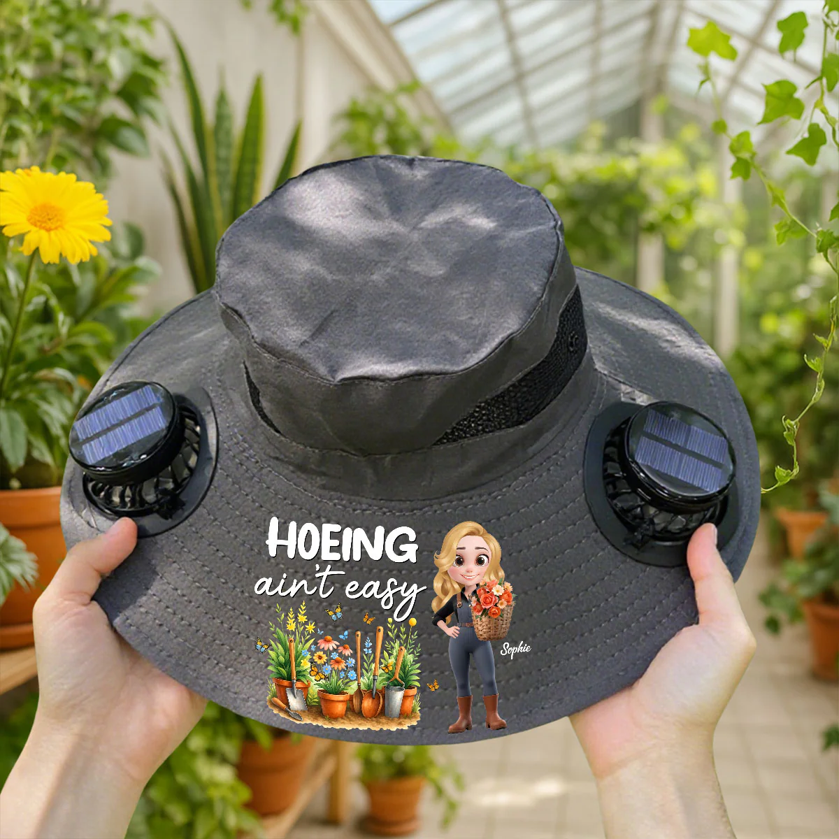Hoeing Aint Easy- Personalized Custom Solar Fan Hat - Image 2