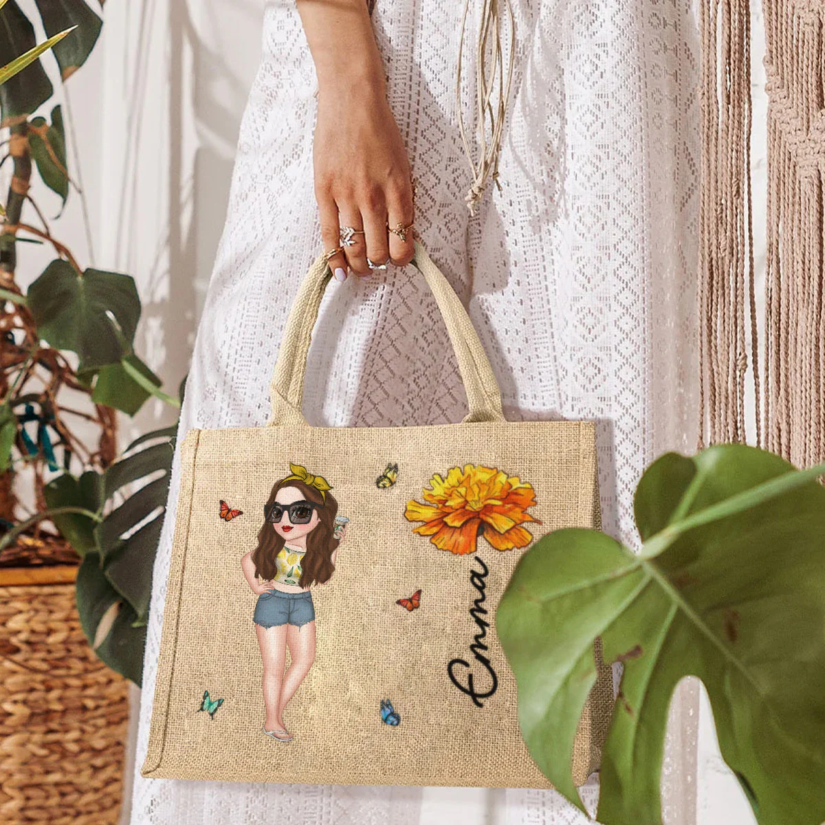 Hola beaches - Personalized Custom Jute Tote Bag - Image 5