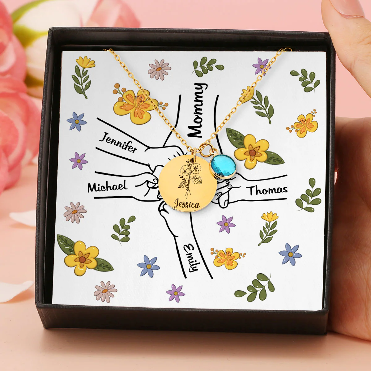 Hold My Hand - Personalized Custom Birthstone Necklace With Message Card - Image 3
