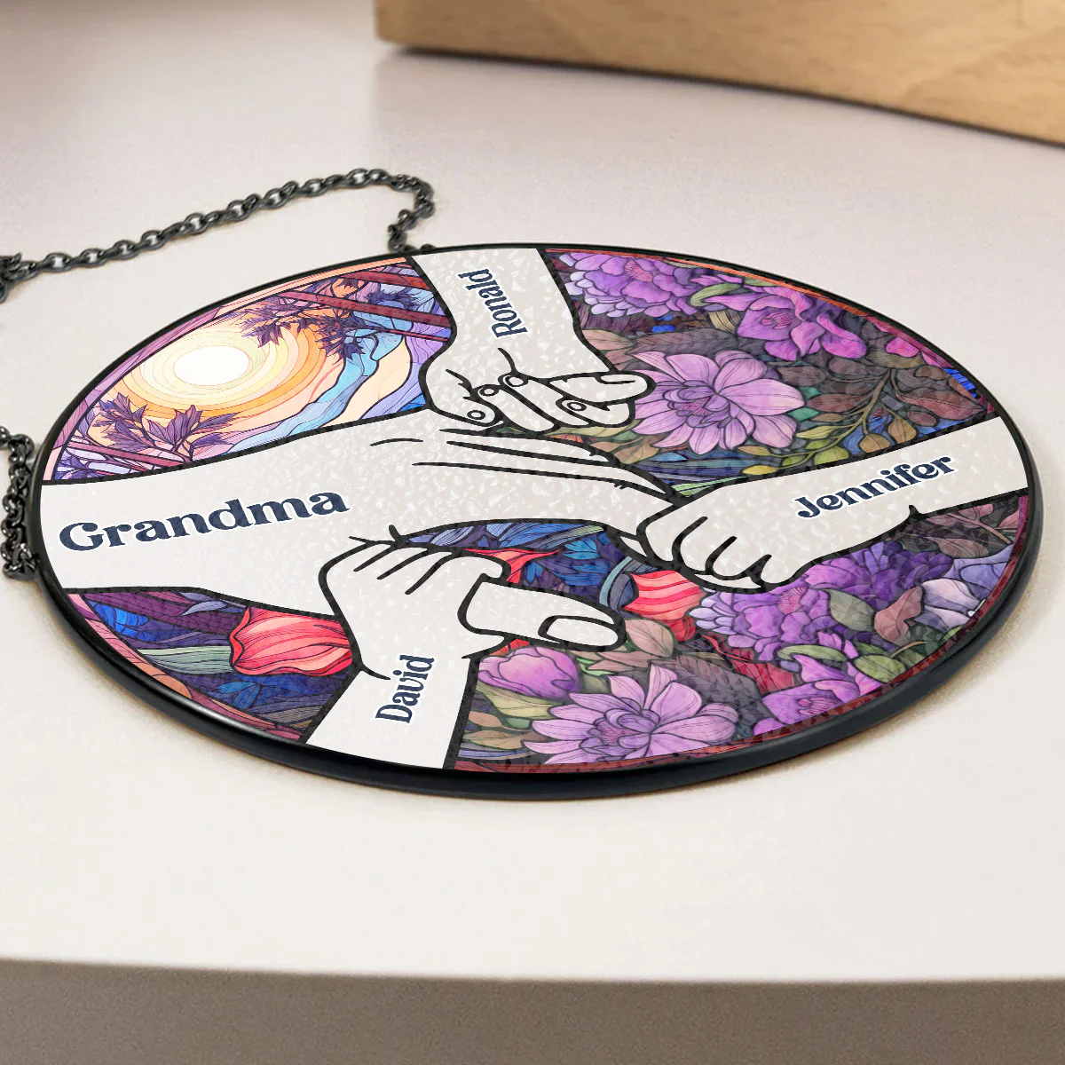 Hold Our Hands And Our Hearts - Personalized Custom Window Hanging Suncatcher - Image 3