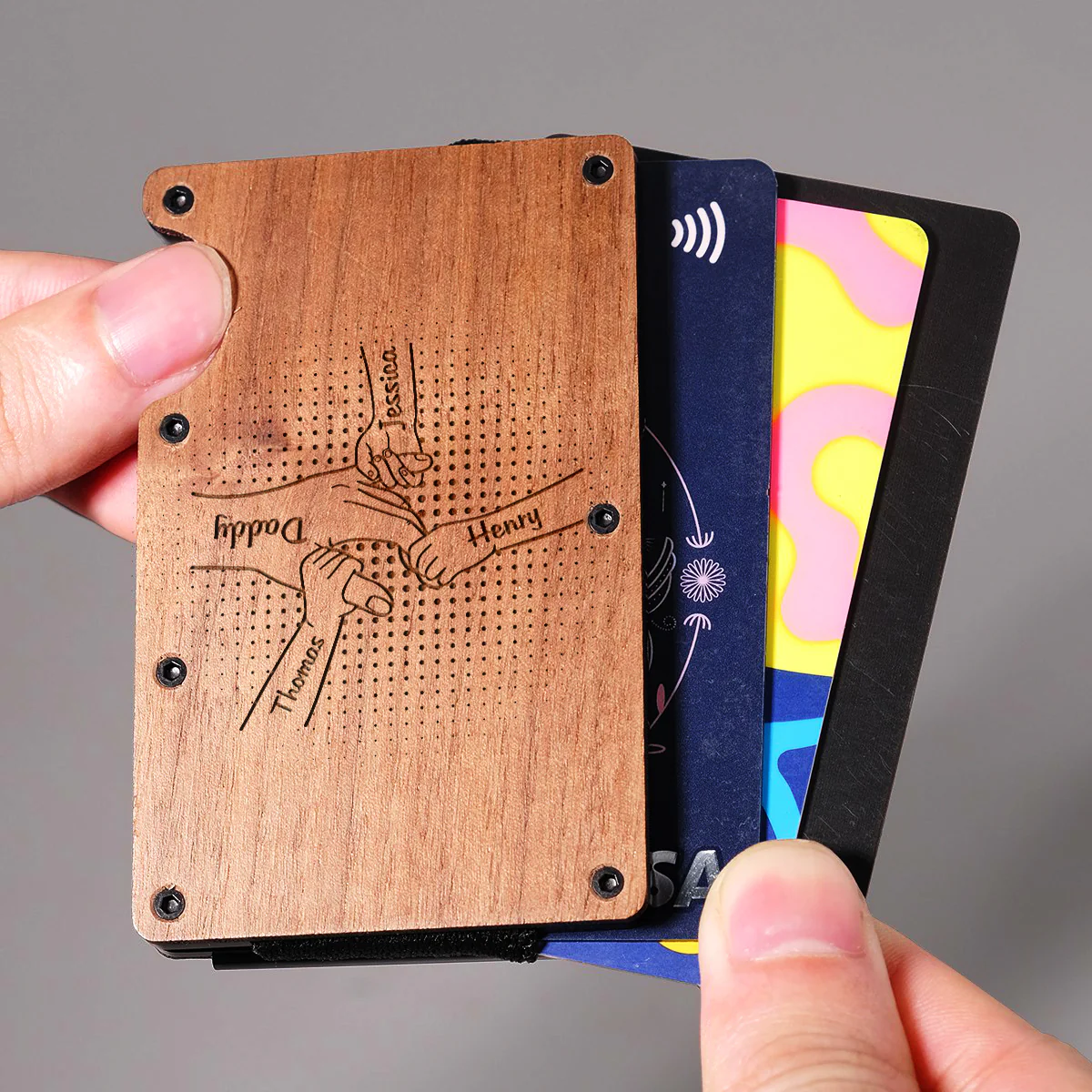 Holding Hands - Personalized Custom Engraved Wooden Card Holder - Image 4