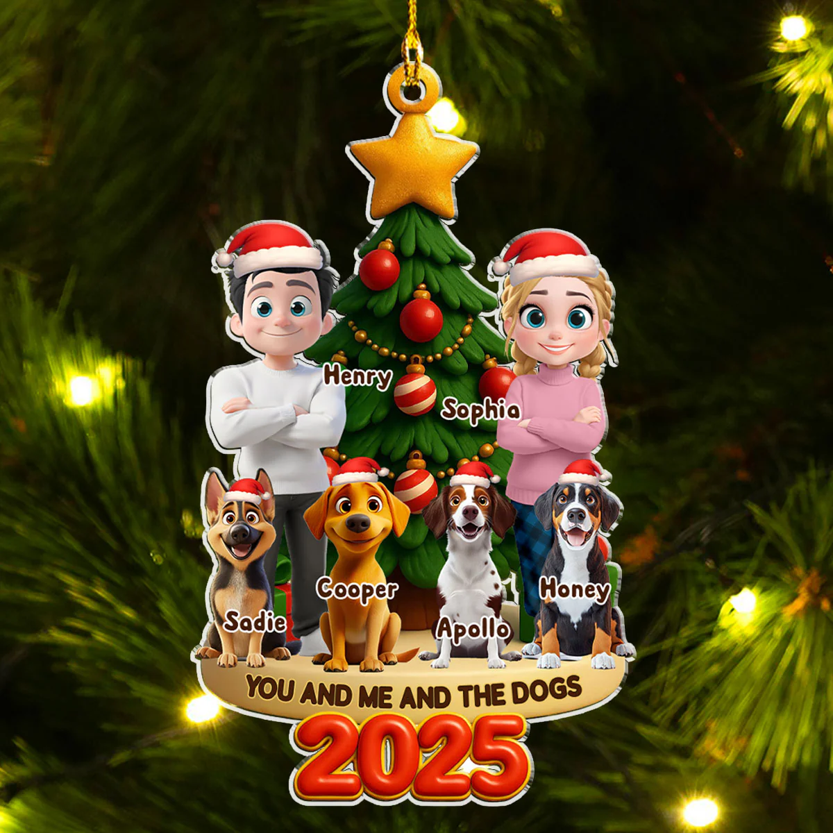 Holiday Family And Pets - Personalized Custom Acrylic Ornament