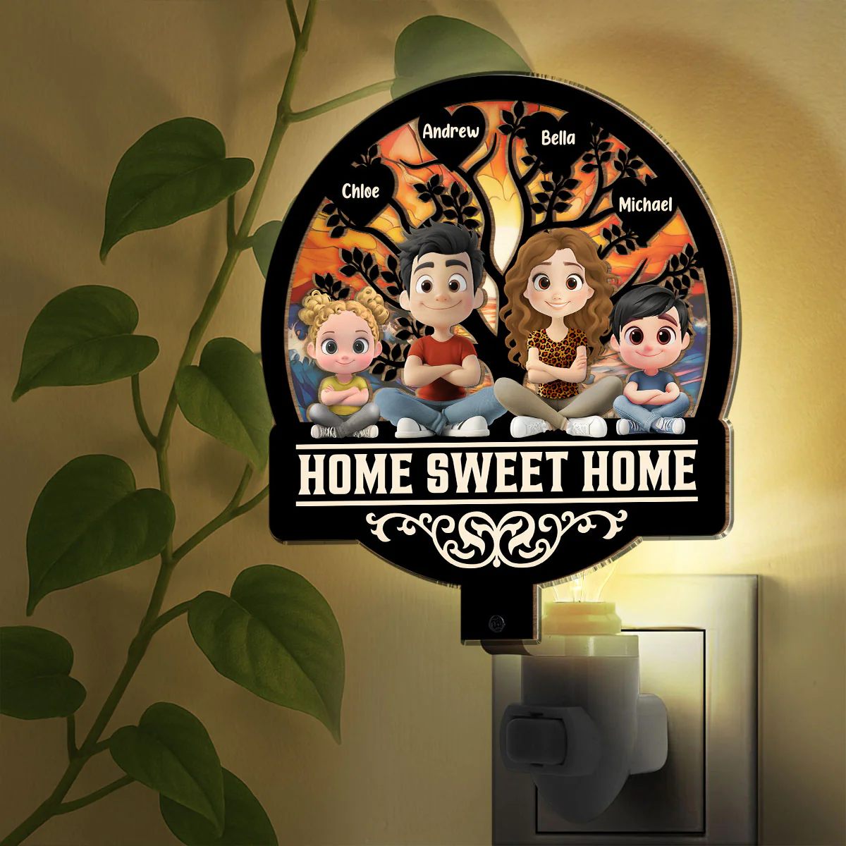 Home Sweet Home Family - Personalized Custom Wood And Acrylic Night Light - Image 2