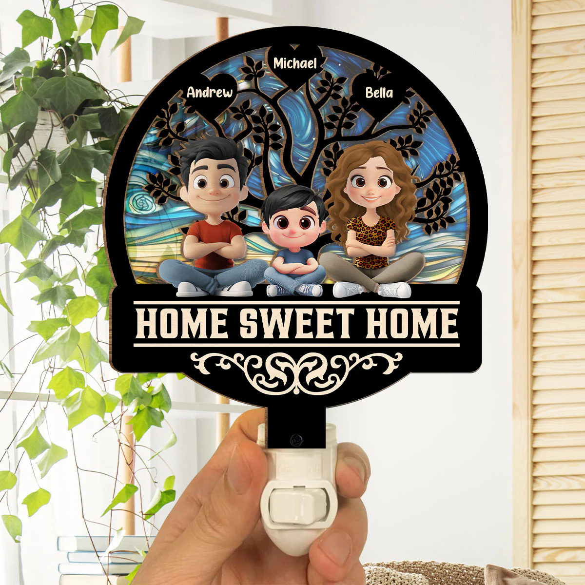 Home Sweet Home Family - Personalized Custom Wood And Acrylic Night Light - Image 4