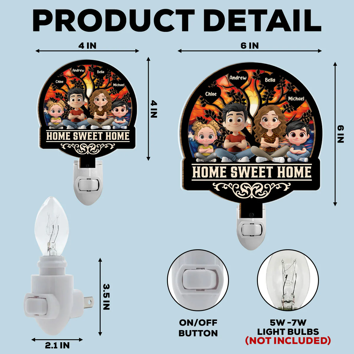 Home Sweet Home Family - Personalized Custom Wood And Acrylic Night Light - Image 5