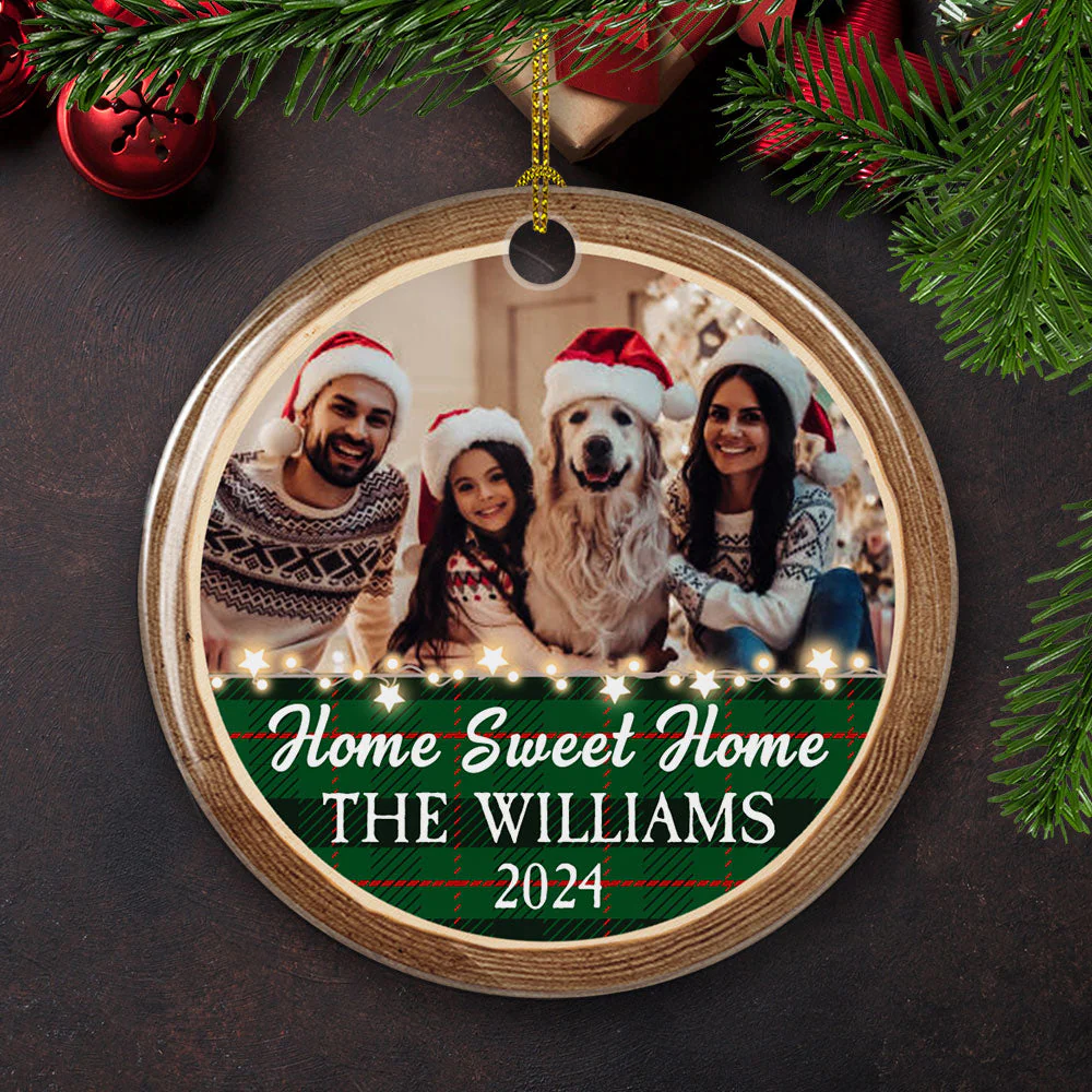 Home Sweet Home - Personalized Custom Circle Ceramic Christmas Ornament - Image 3