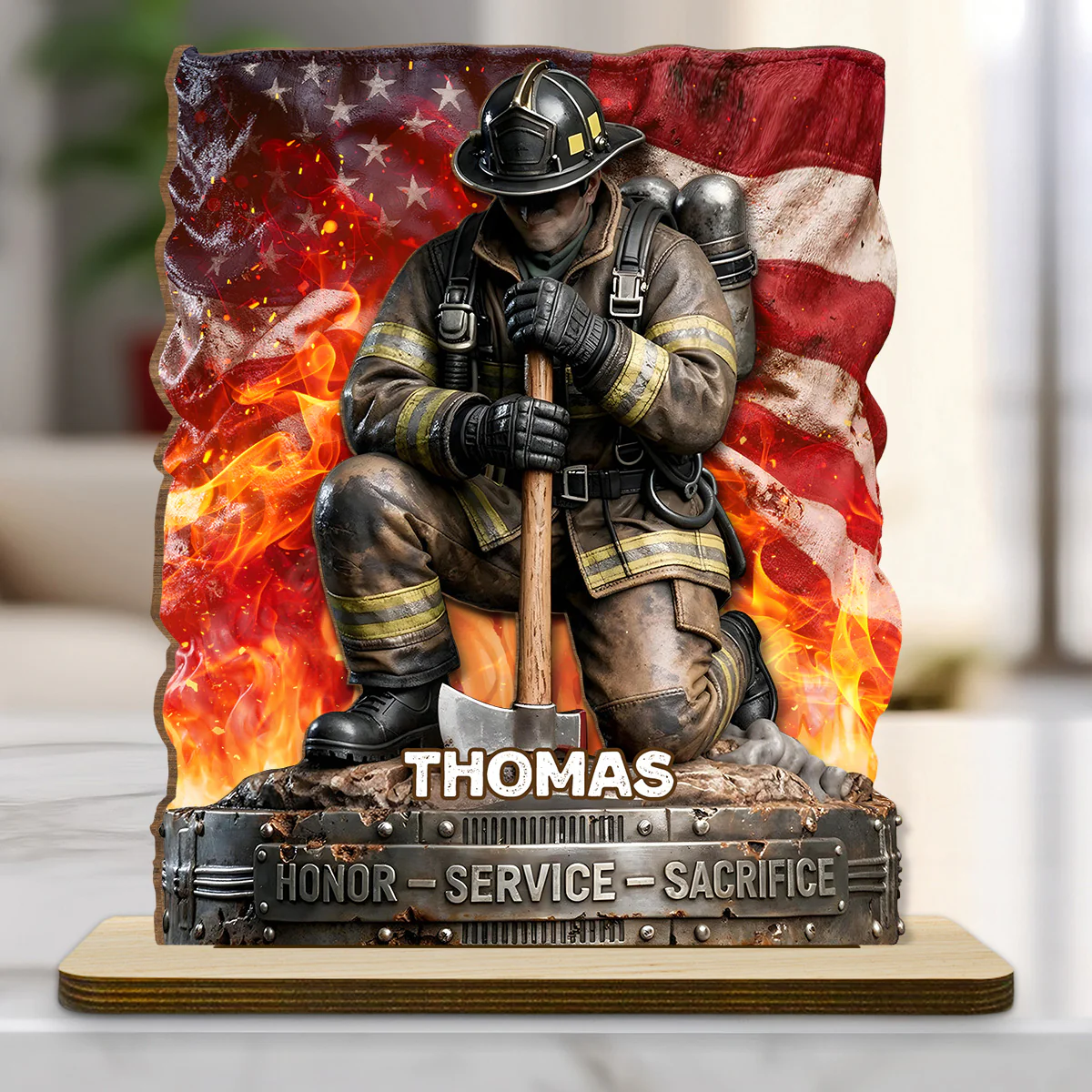 Honor Service Sacrifice - Personalized Custom 2-Layer Wood Plaque With Flat Base