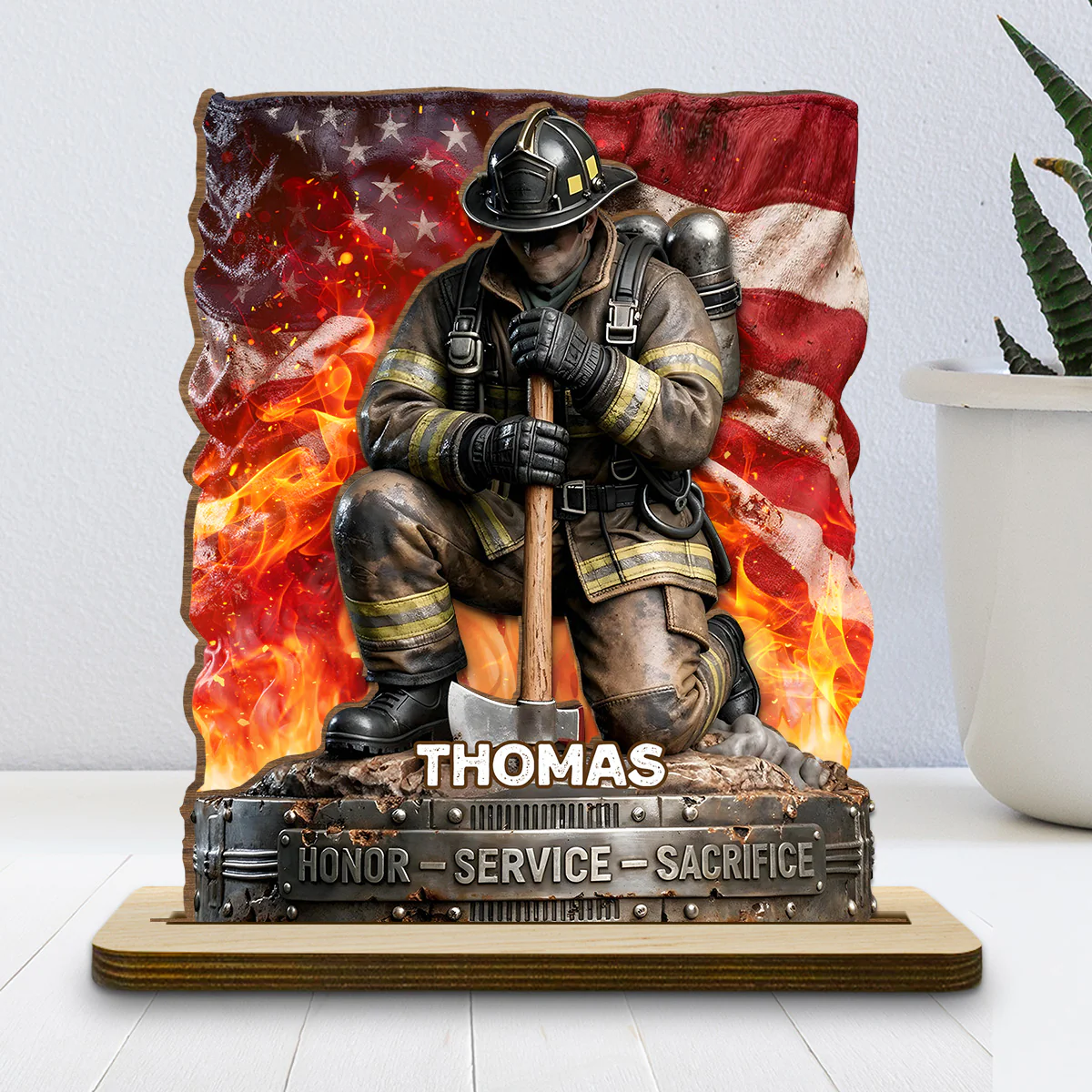 Honor Service Sacrifice - Personalized Custom 2-Layer Wood Plaque With Flat Base - Image 2