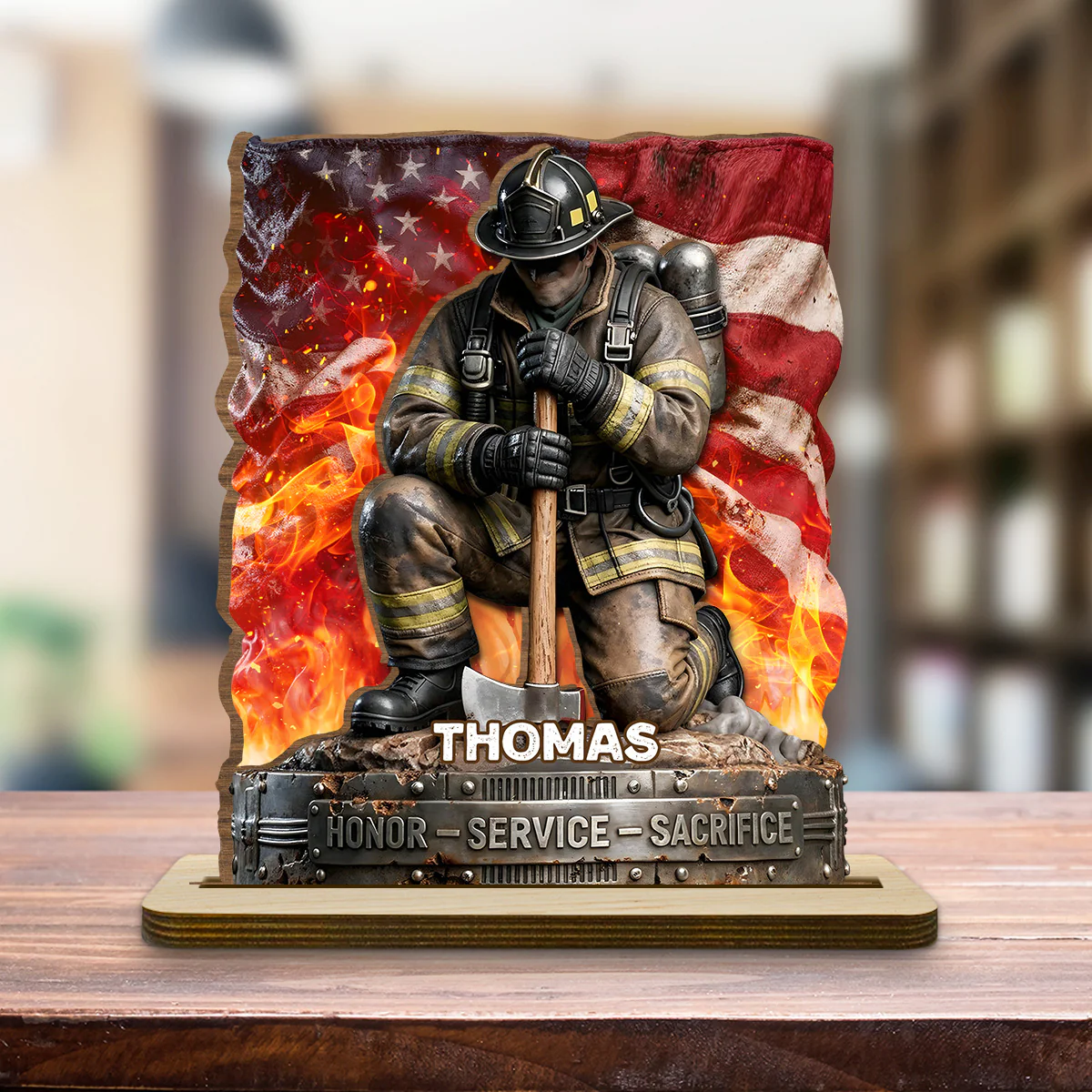Honor Service Sacrifice - Personalized Custom 2-Layer Wood Plaque With Flat Base - Image 4