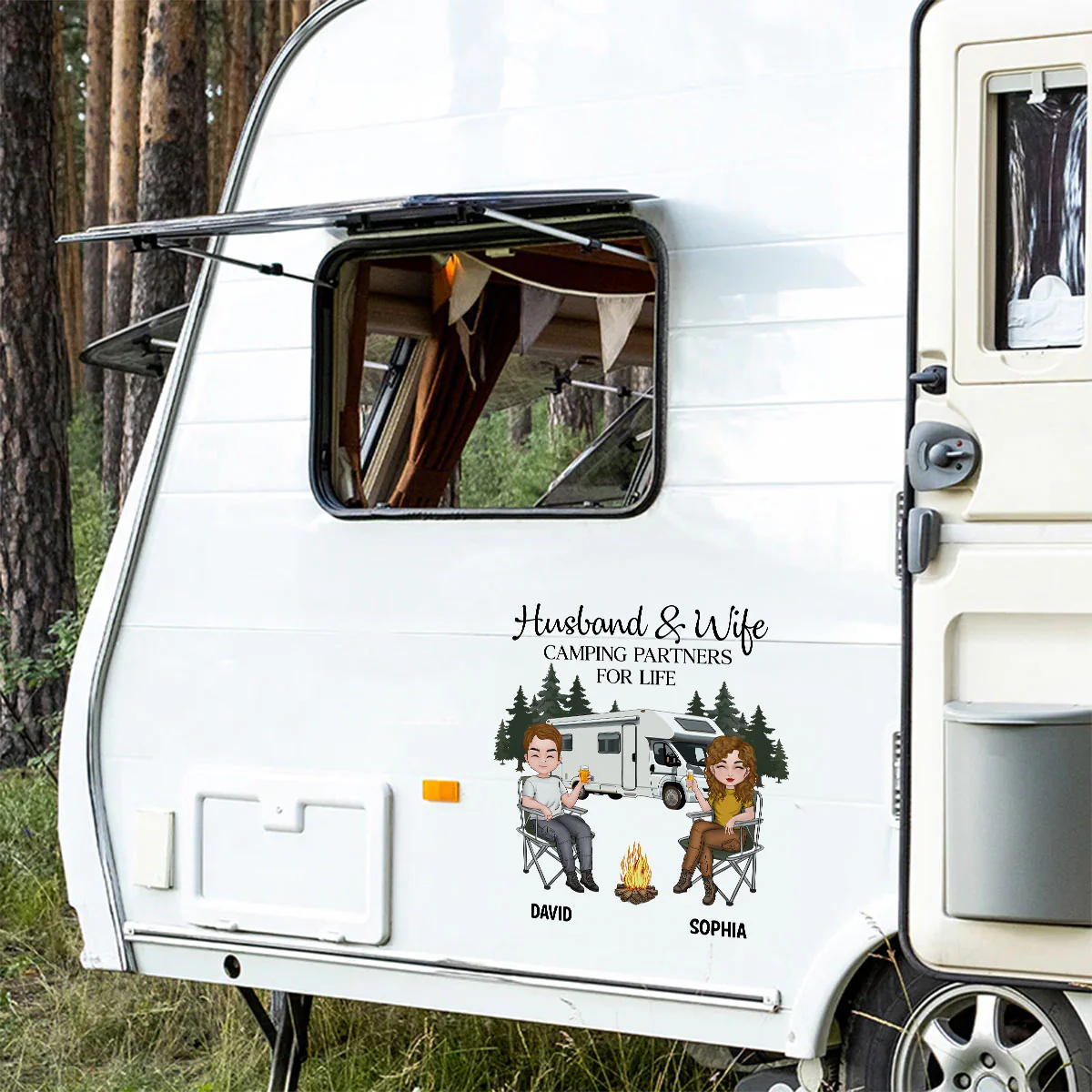 Husband And Wife Camping Partners For Life - Personalized Custom Decal - Image 2