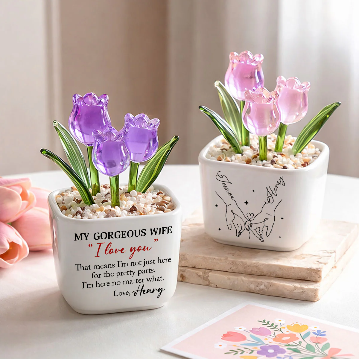 I Am Here For You - Personalized Custom Glass Everlasting Tulips