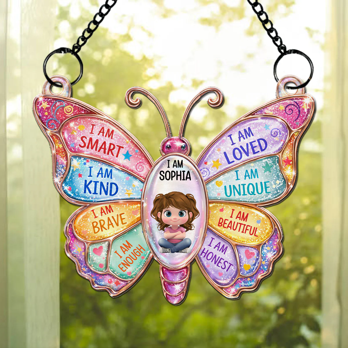 I Am Loved Gift For Grandkids - Personalized Custom Suncatcher - Image 3