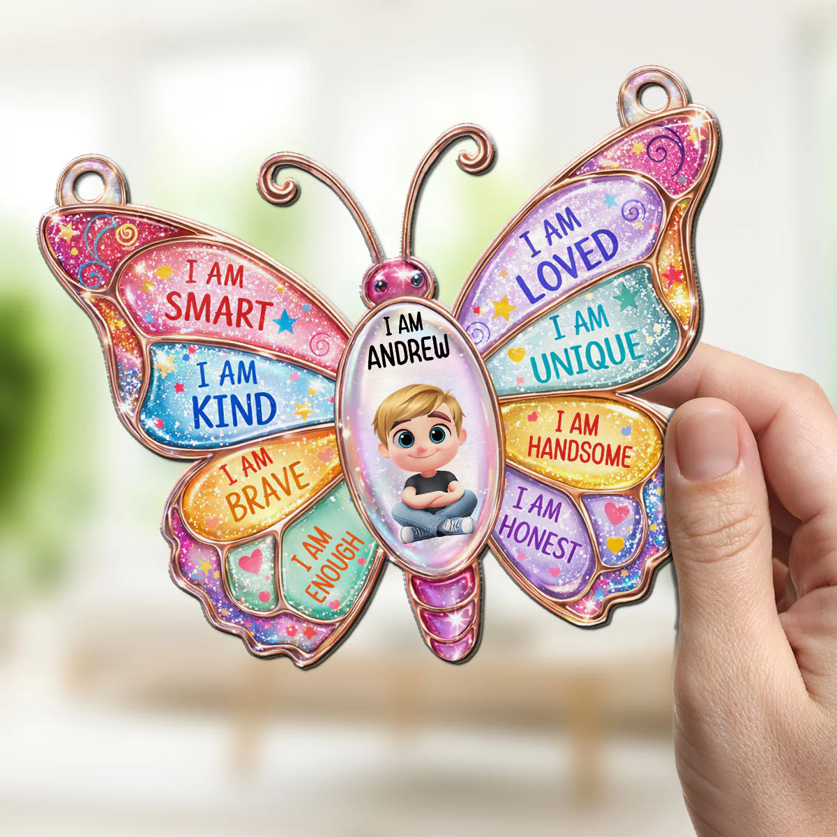I Am Loved Gift For Grandkids - Personalized Custom Suncatcher - Image 4