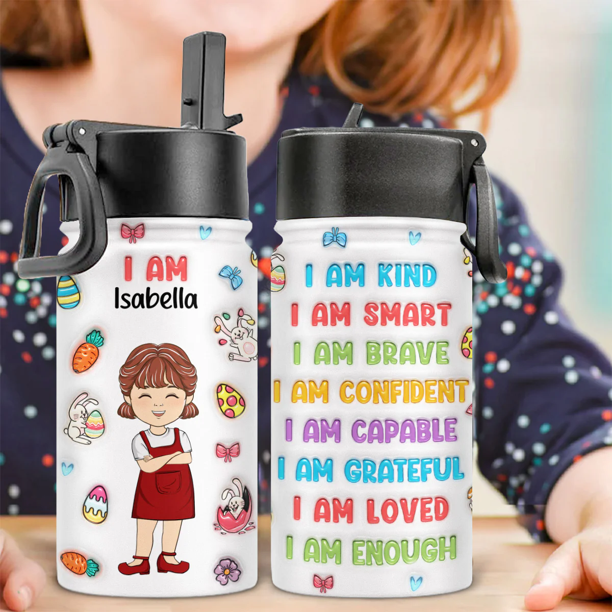 I Am Loved - Personalized Custom Kids Water Bottle - Image 2