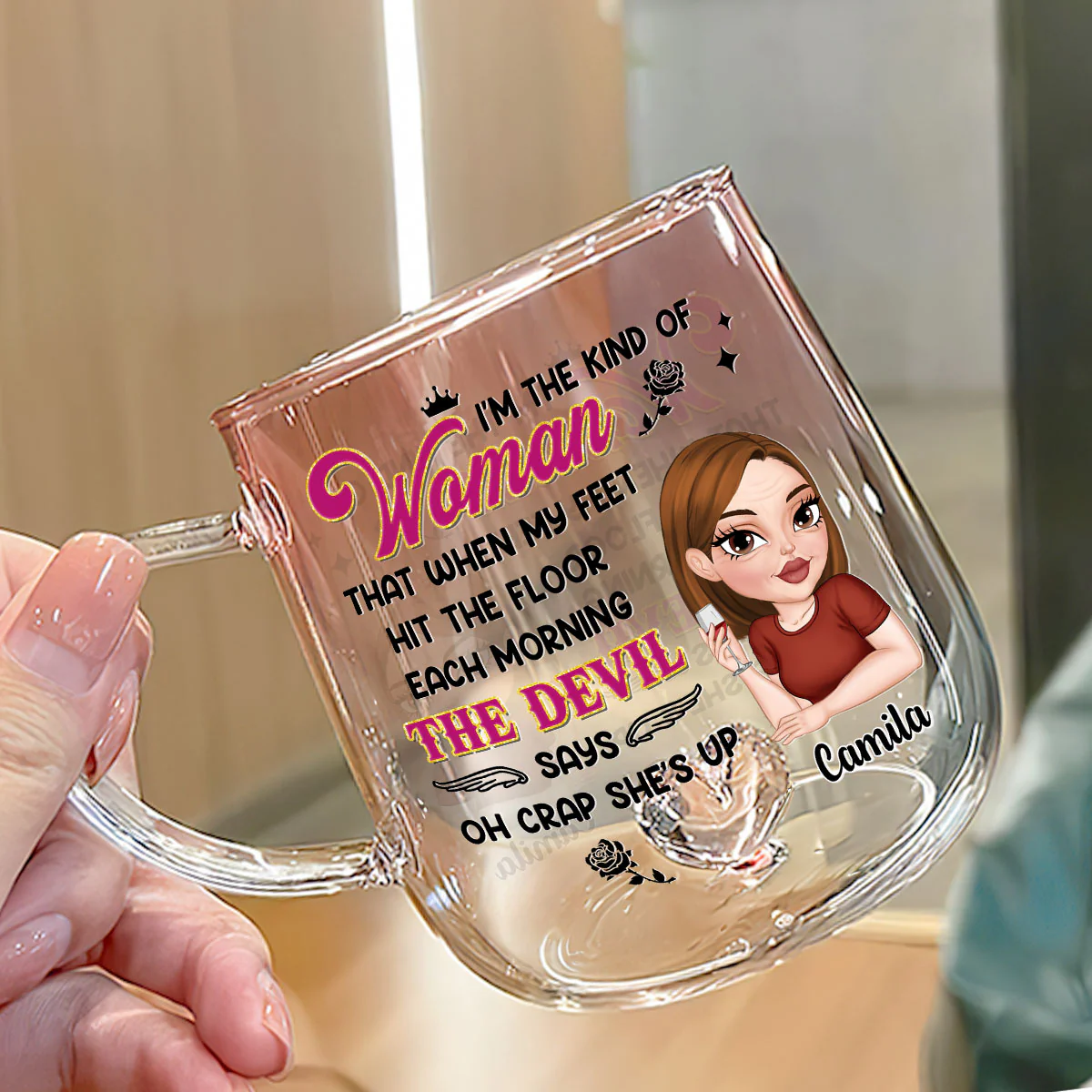 I Am The Kind Of Woman - Personalized Custom Pink Gradient Glass Mug - Image 4