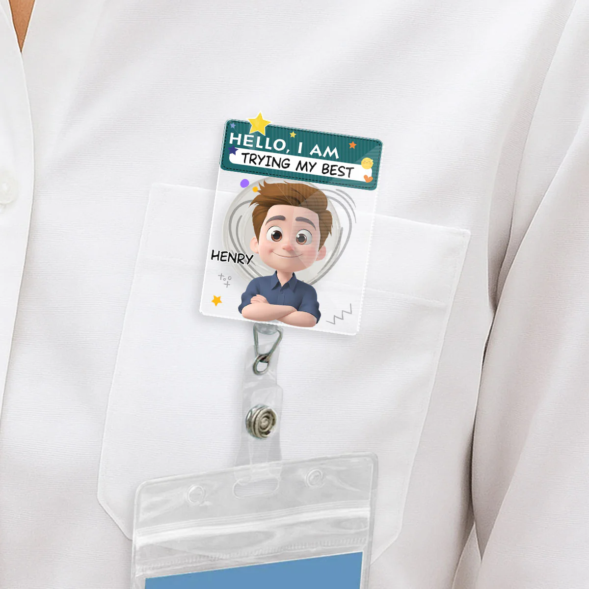 I Am Trying My Best Male - Personalized Custom Acrylic Badge Reel