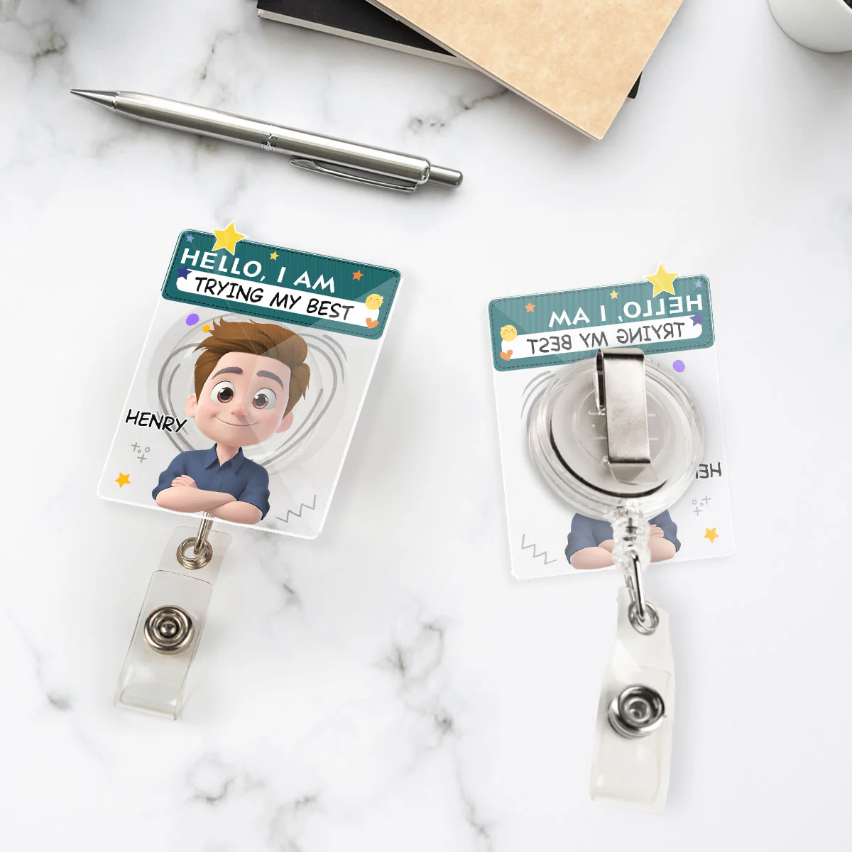 I Am Trying My Best Male - Personalized Custom Acrylic Badge Reel - Image 5