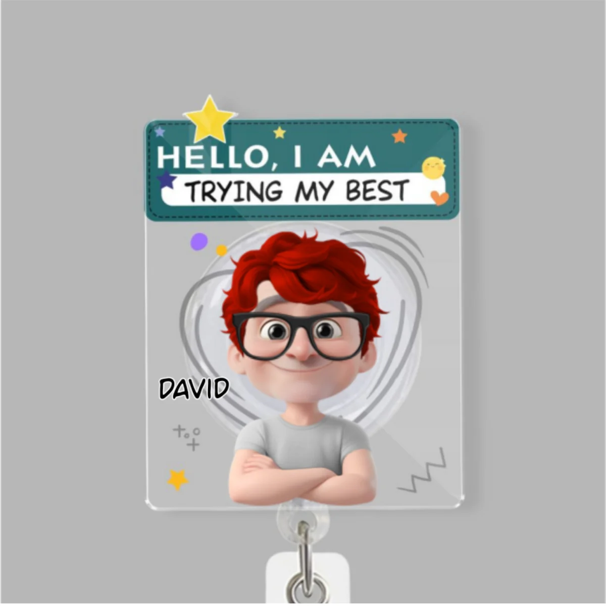 I Am Trying My Best Male - Personalized Custom Acrylic Badge Reel - Image 8