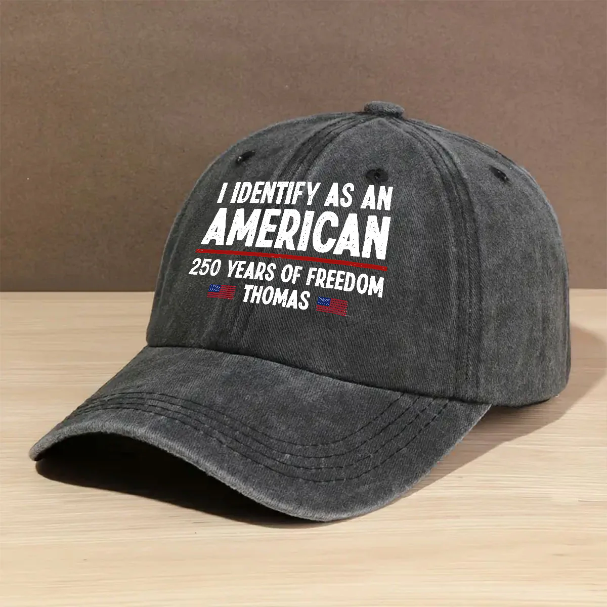 I Identify As An American - Personalized Custom Vintage Washed Denim Cap - Image 2