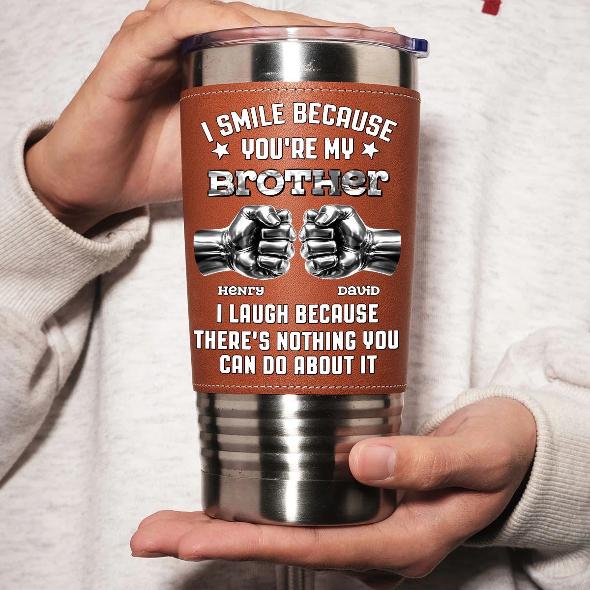 I Laugh - Personalized Custom Leather Tumbler - Image 4