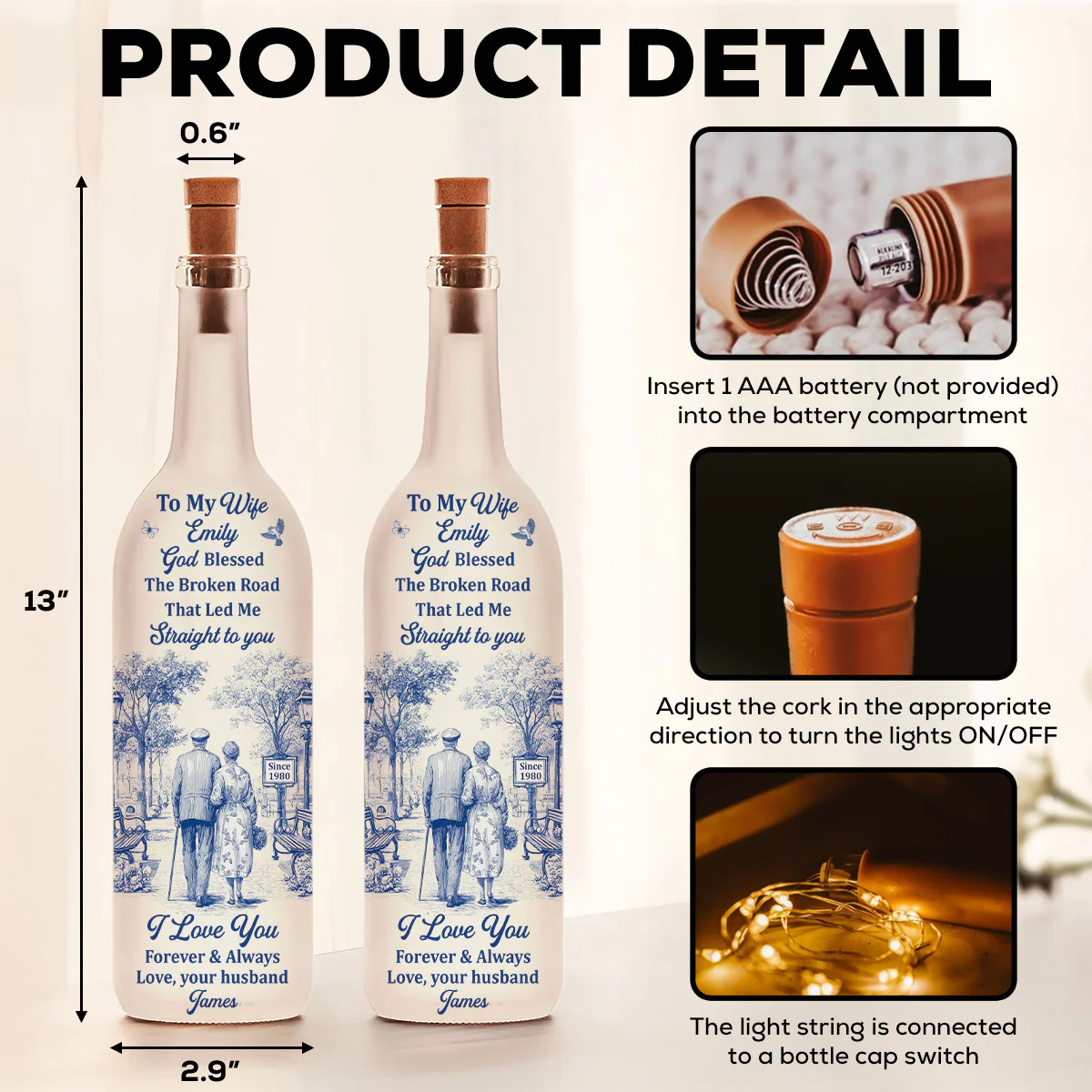 I Love You - Personalized Custom Bottle Lamp - Image 4