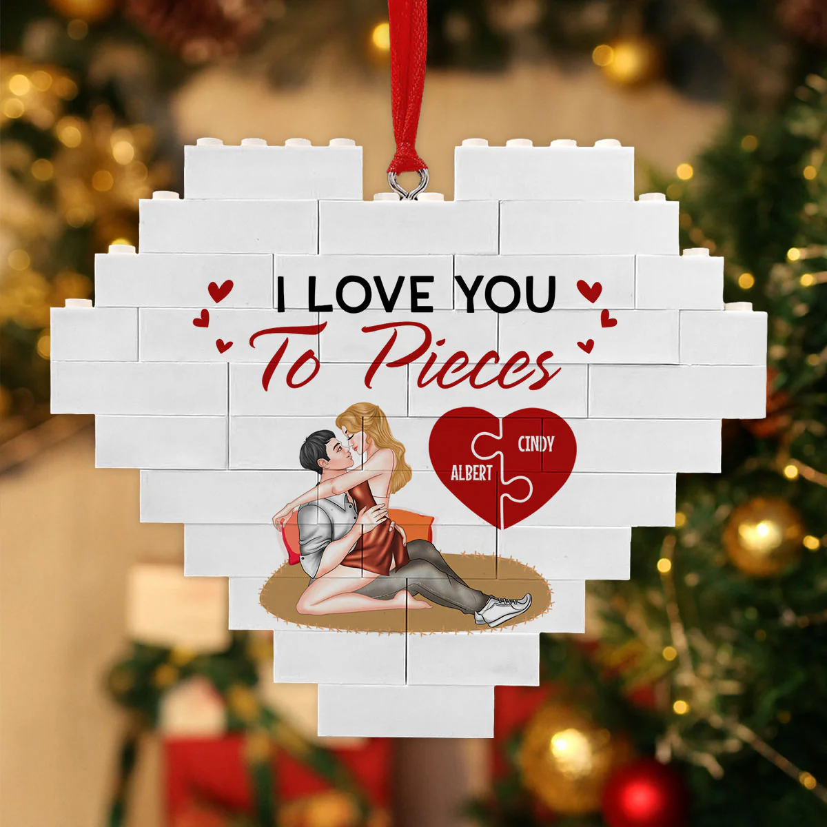 I Love You To Pieces - Personalized Custom Heart Puzzle Ornament - Image 4