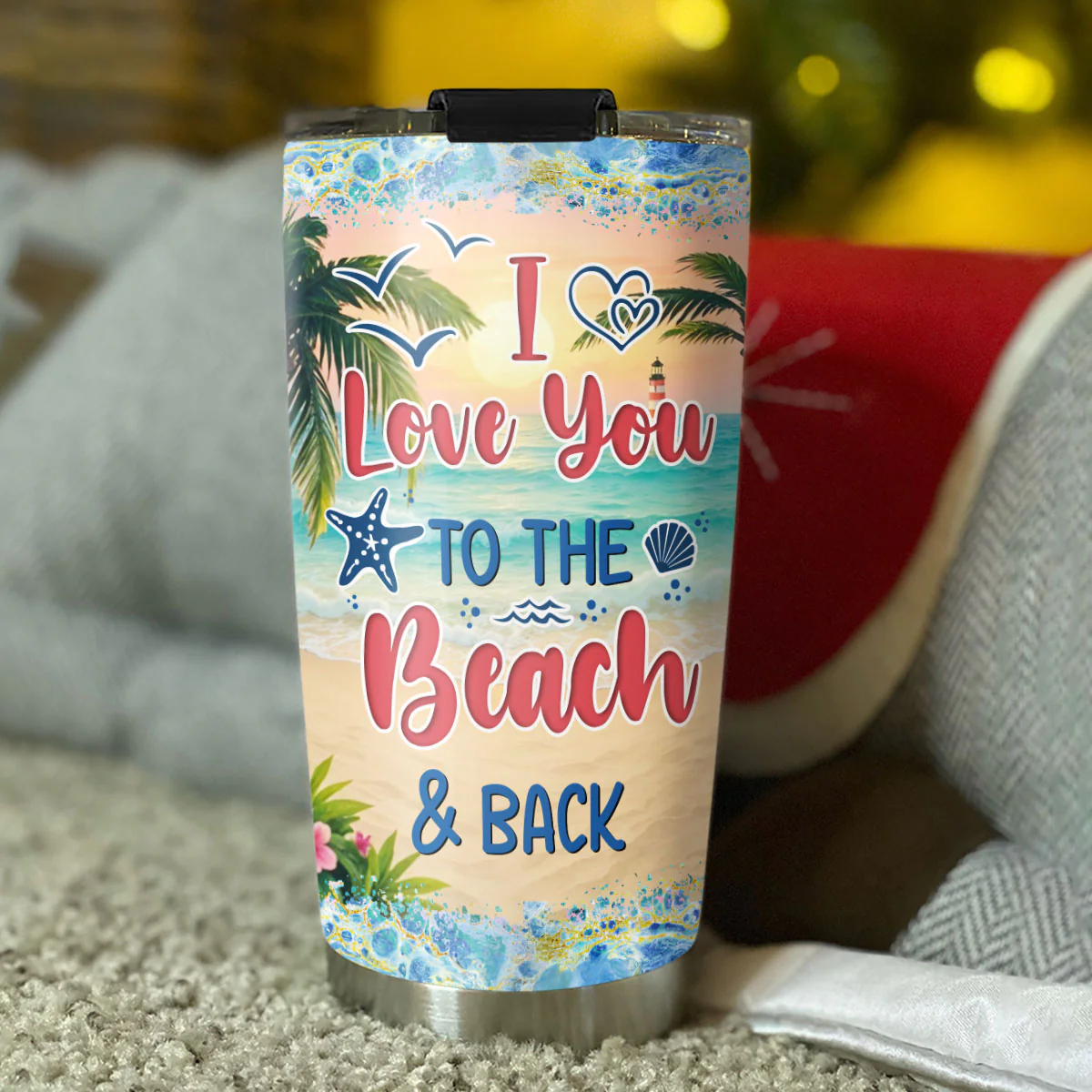 I Love You To The Beach And Back Cartoonize - Personalized Custom Tumbler - Image 3