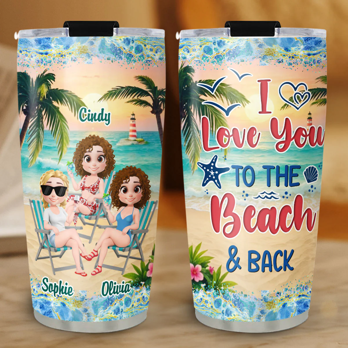 I Love You To The Beach And Back Cartoonize - Personalized Custom Tumbler - Image 4