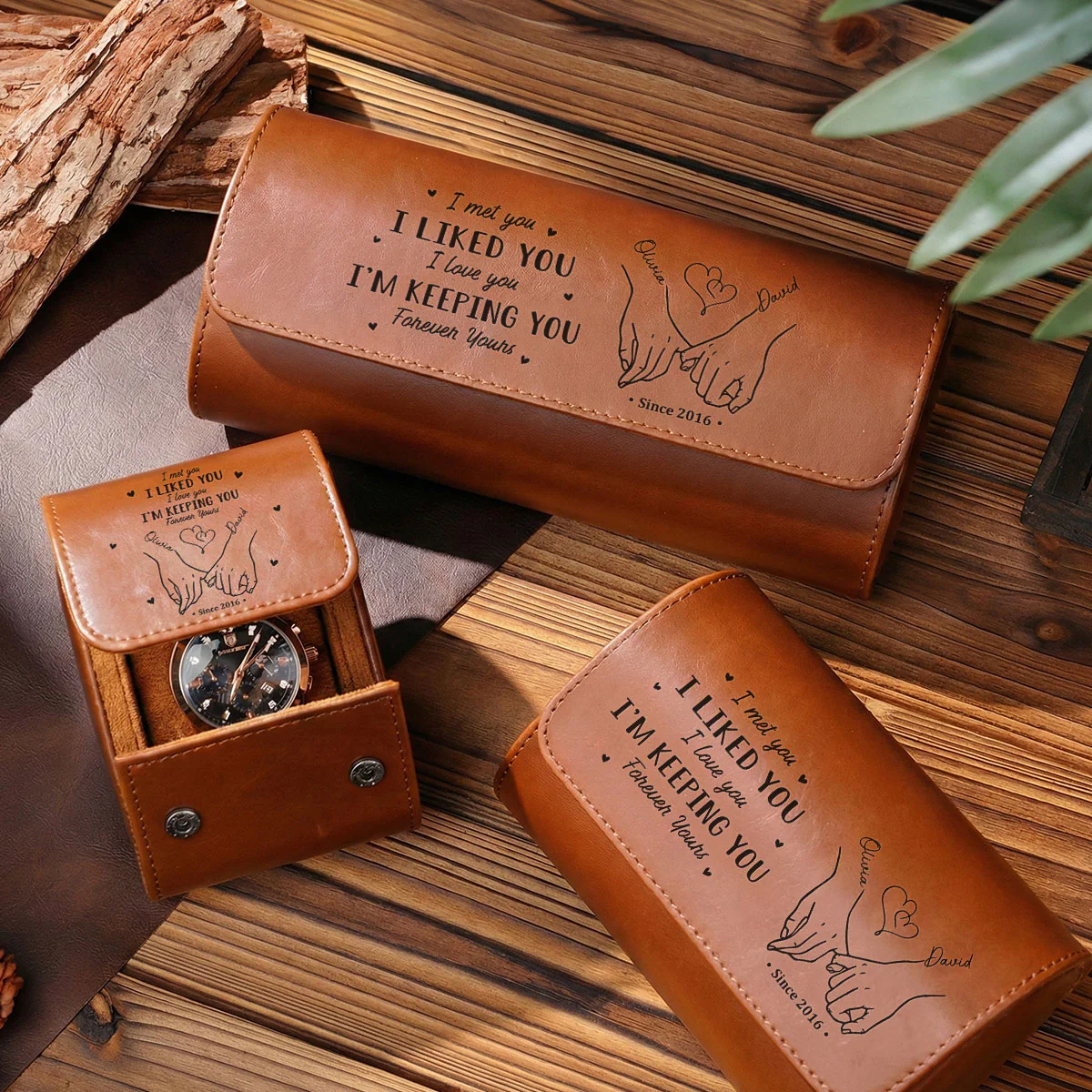 I Met You I Liked You - Personalized Custom Leather Watch Case - Image 6