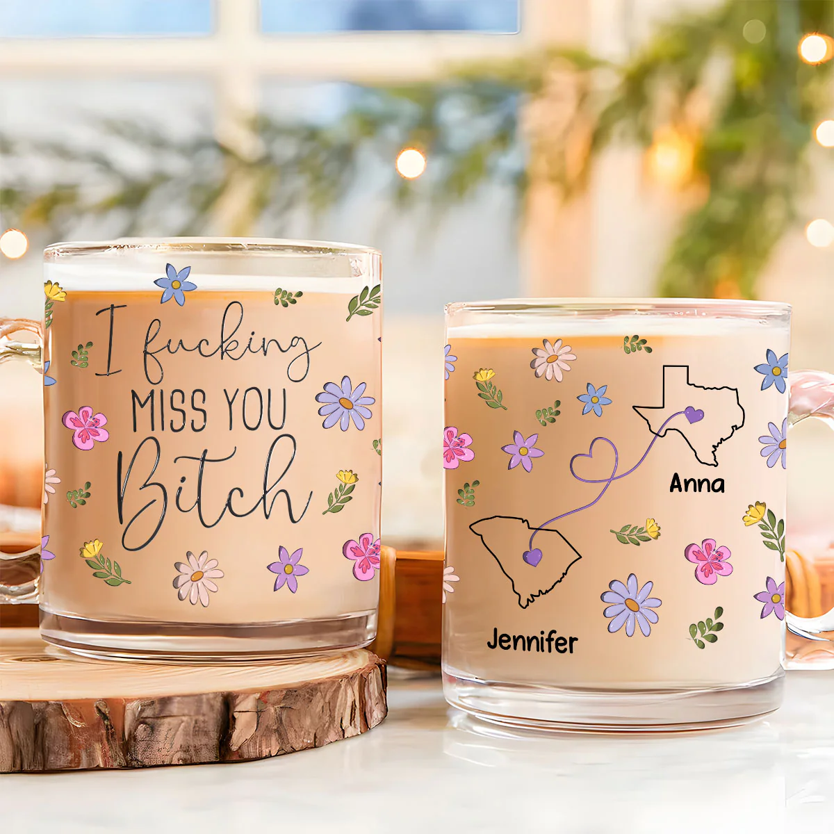 I Miss You Bestie - Personalized Custom Glass Mug - Image 2