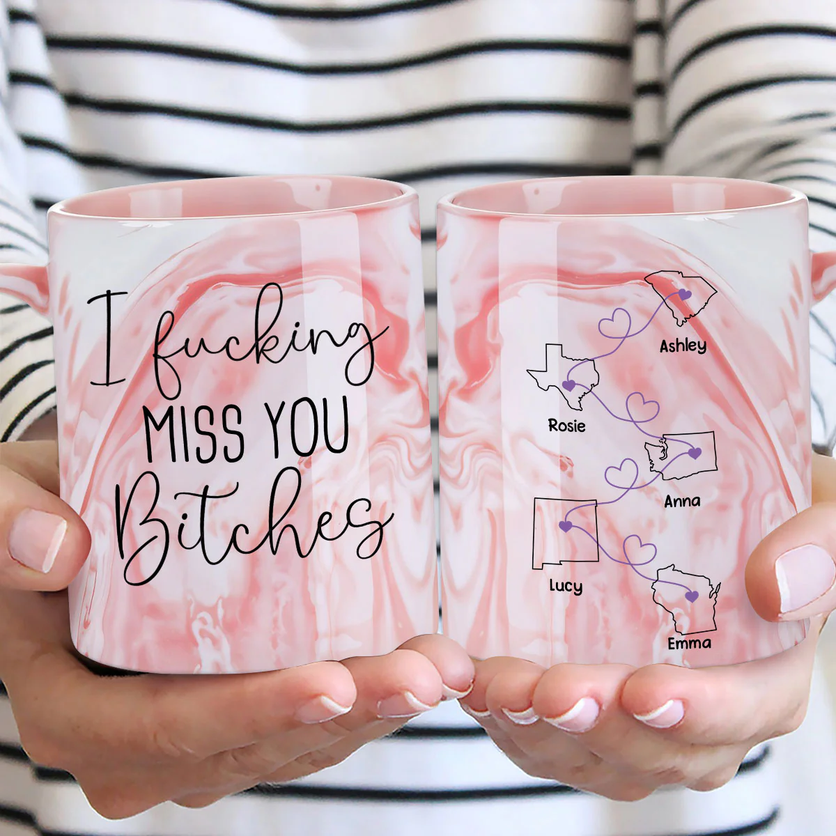 I Miss You Bestie - Personalized Custom Pink Marble Mug - Image 5