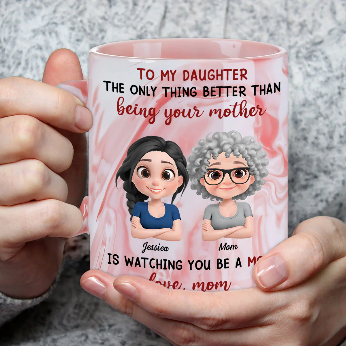 I Proud Of You My Daughter - Personalized Custom Pink Marble Mug - Image 3