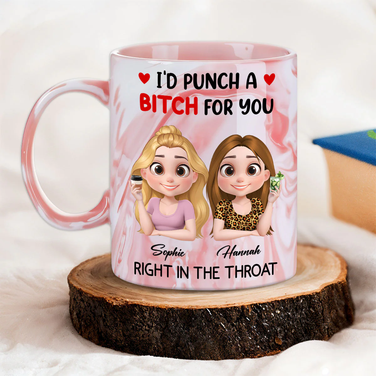 I Punch A Bitch For You My Besties - Personalized Custom Pink Marble Mug - Image 4