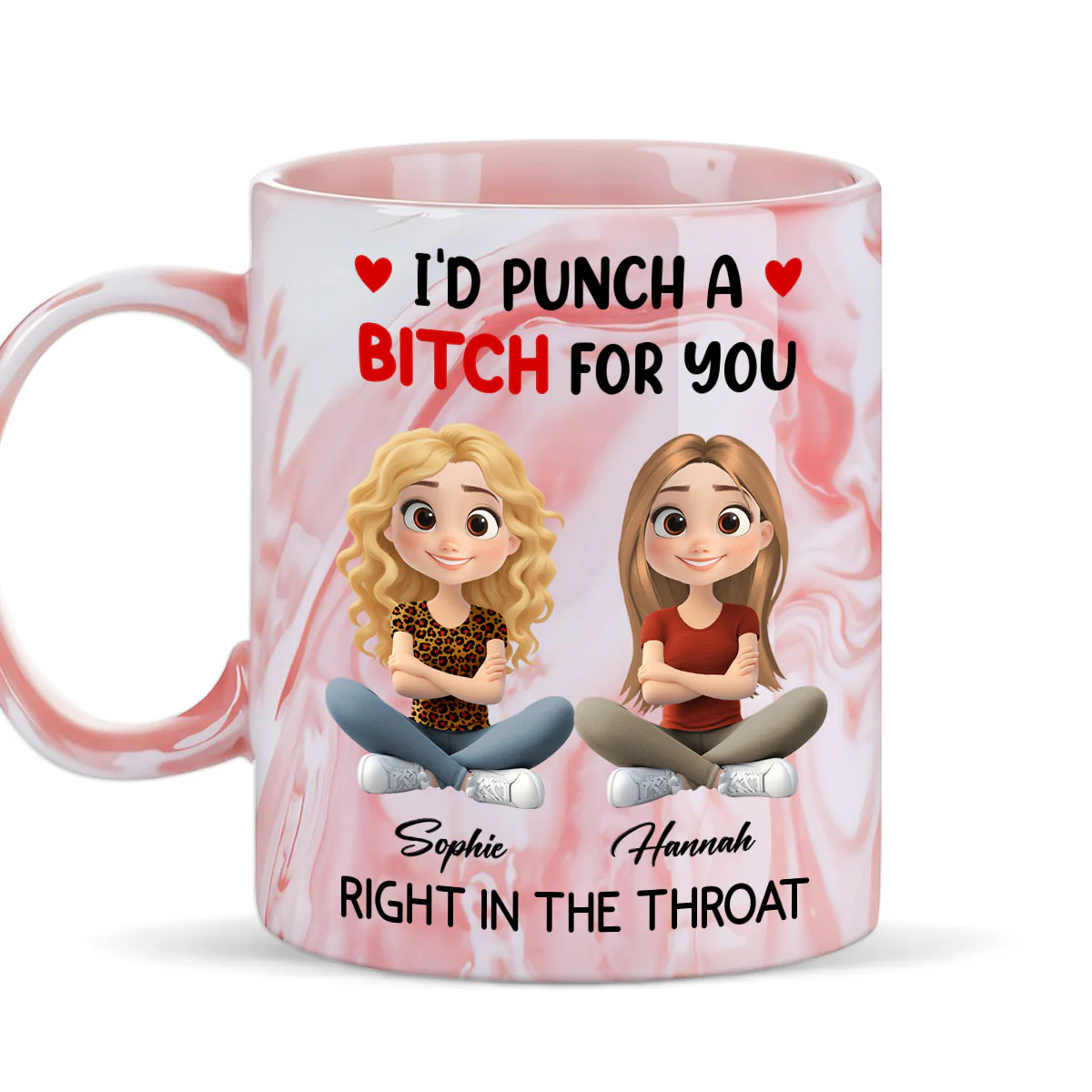 I Punch A Bitch For You My Friend Chibi Cartoon - Personalized Custom Pink Marble Mug