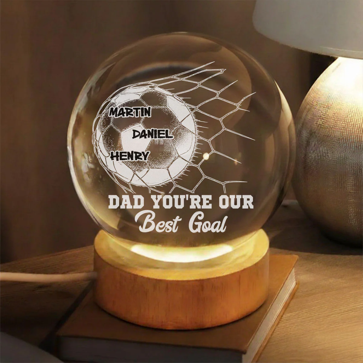 I Scored The Best Dad - Personalized Custom Crystal Globe Lamp - Image 2