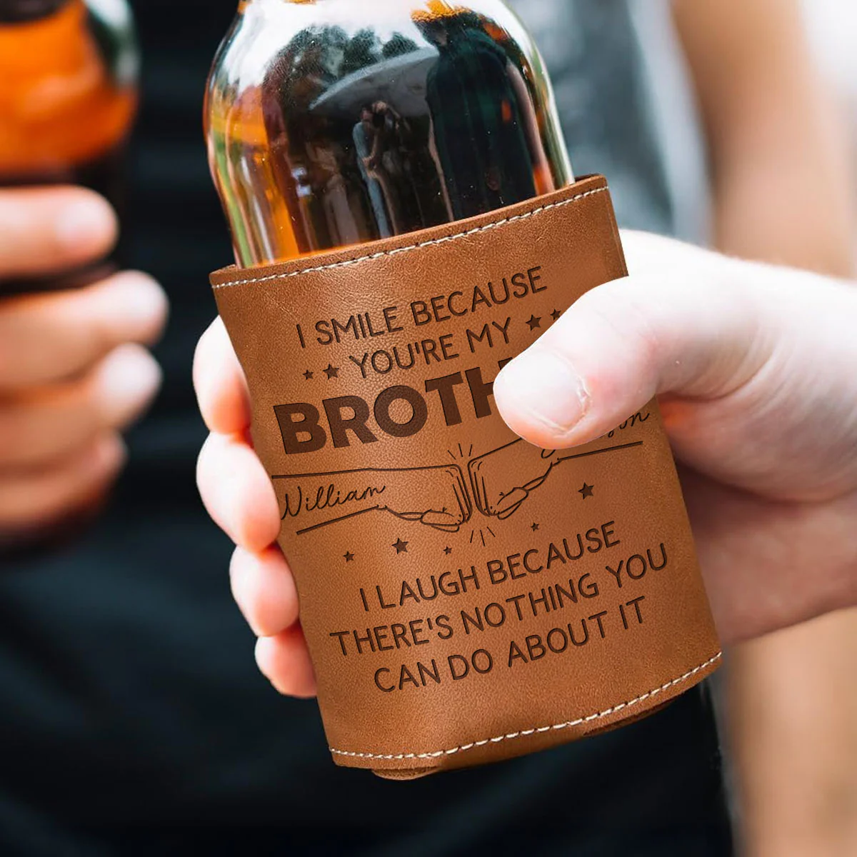 I Smile Because Of You - Personalized Custom Engraved Leather Can Cooler Holder - Image 2