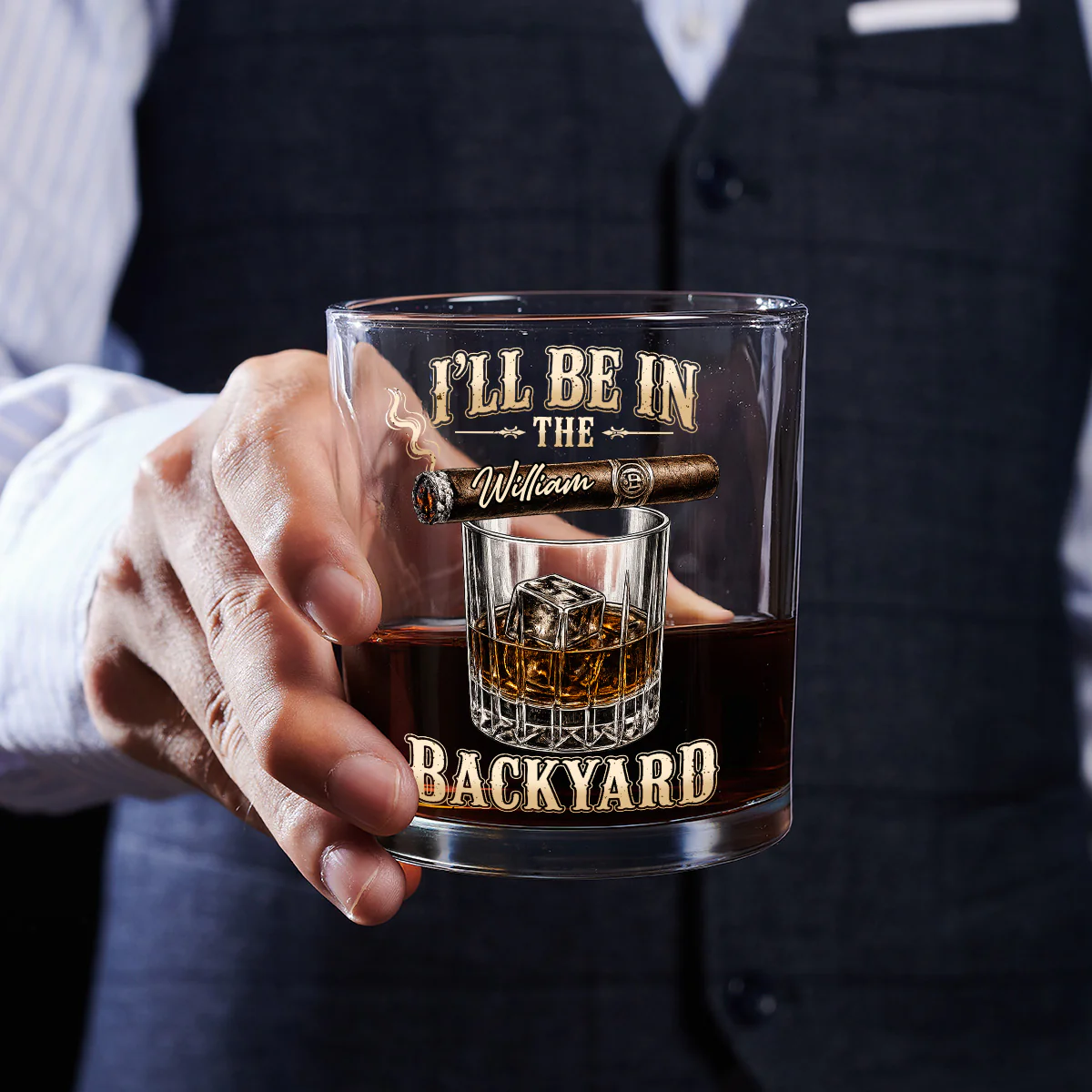 I Will Be In The Backyard - Personalized Custom Whiskey Glass - Image 5