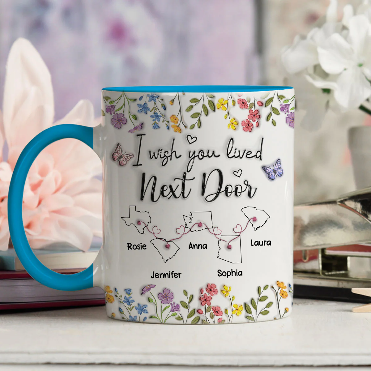 I Wish We Lived Closer Floral Version - Personalized Custom 3D Inflated Effect Accent Mug - Image 2