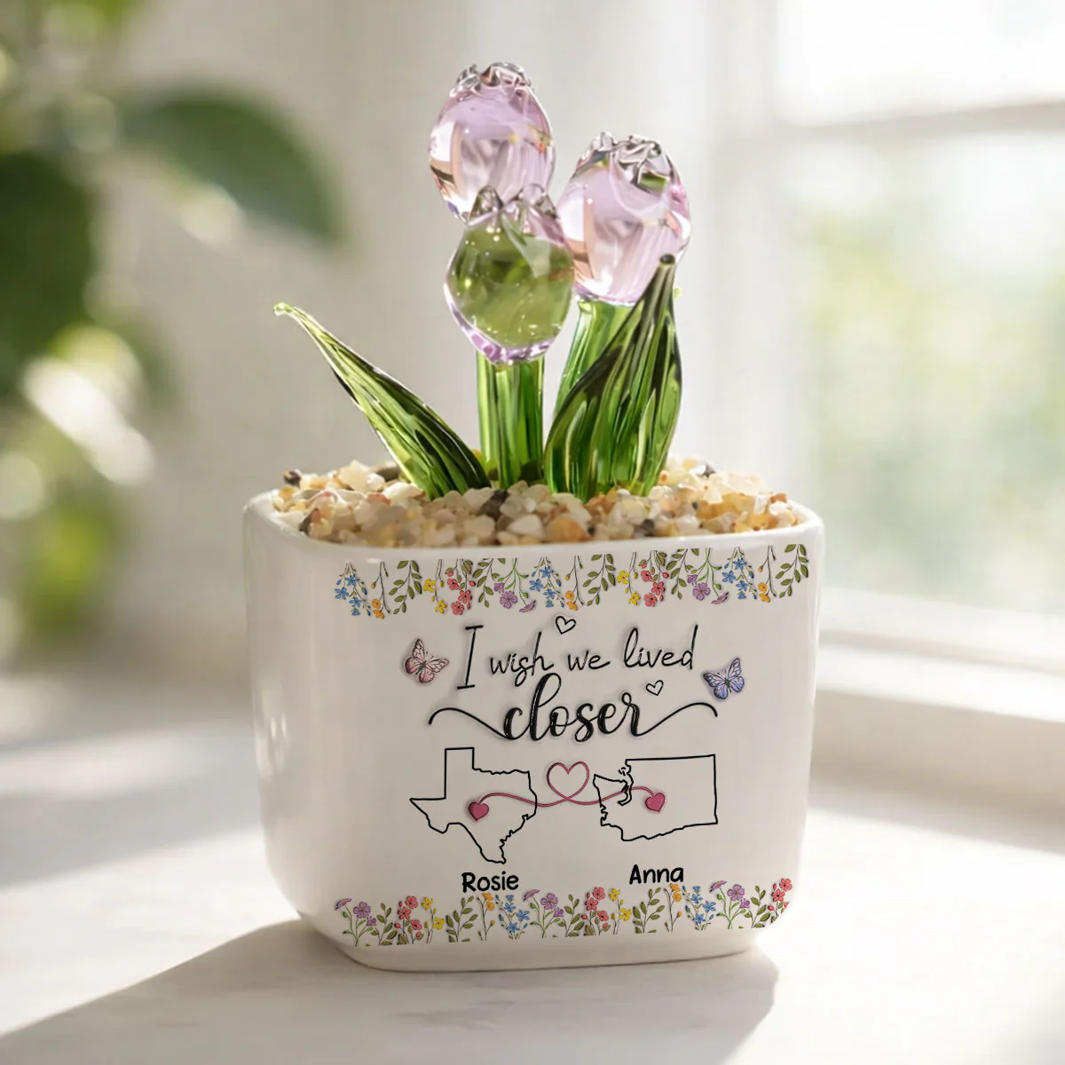 I Wish We Lived Closer Floral Version - Personalized Custom Glass Everlasting Tulips - Image 2
