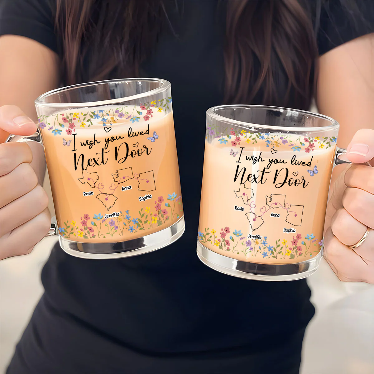 I Wish We Lived Closer Floral Version - Personalized Custom Glass Mug - Image 4
