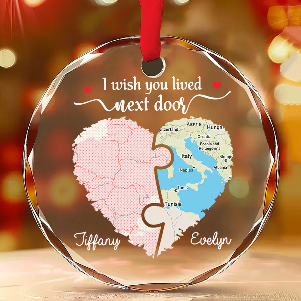 I Wish We Lived Closer Map Version - Personalized Custom Glass Ornament - Image 3