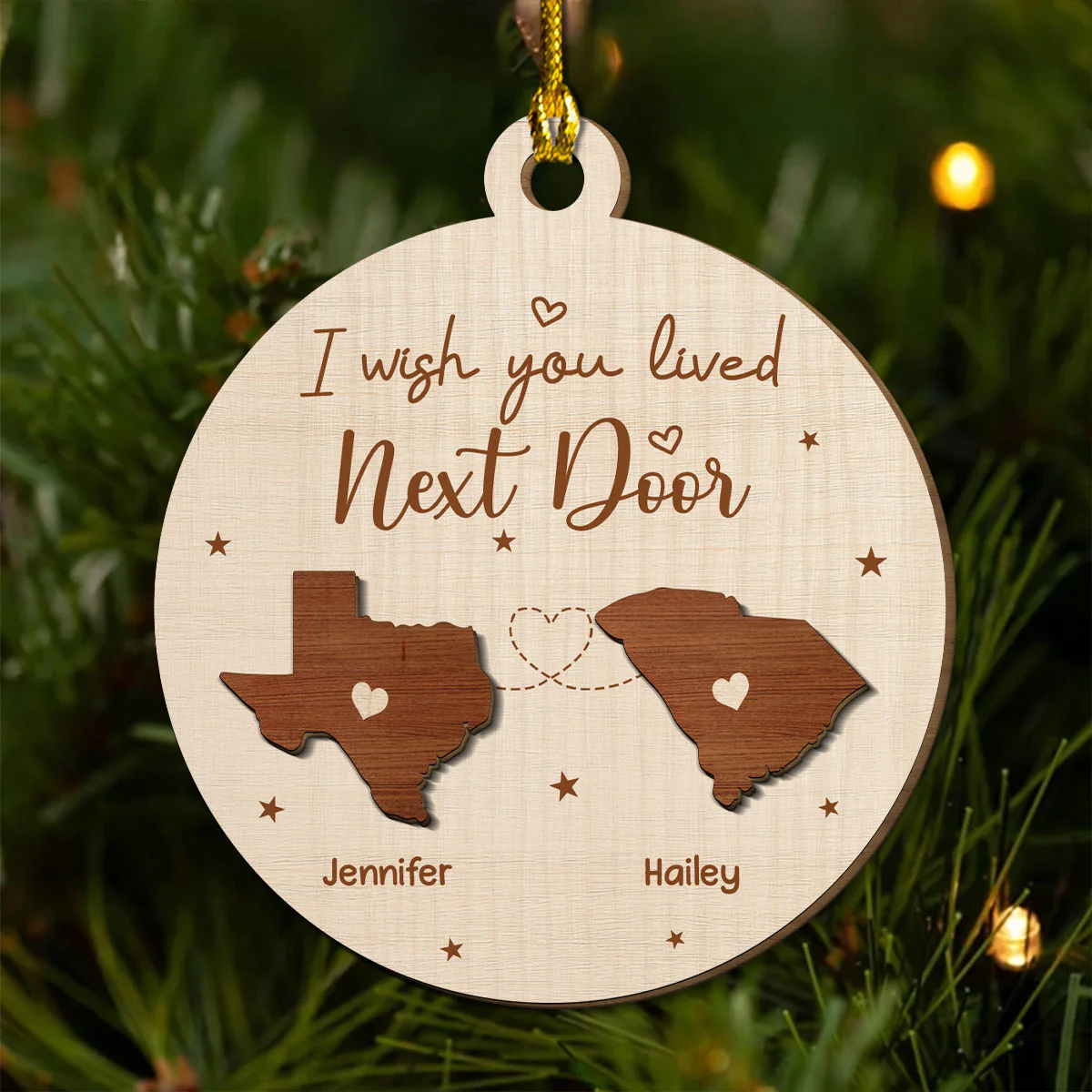 I Wish We Lived Closer - Personalized Custom Freeshape 2-Layered Wood Ornament - Image 3